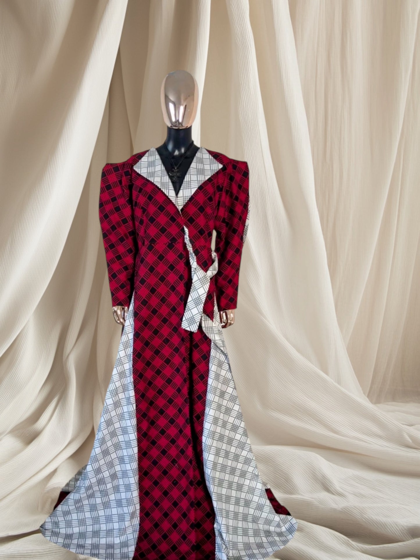 Ankara Wrapped dress with Split Pointed Sleeves