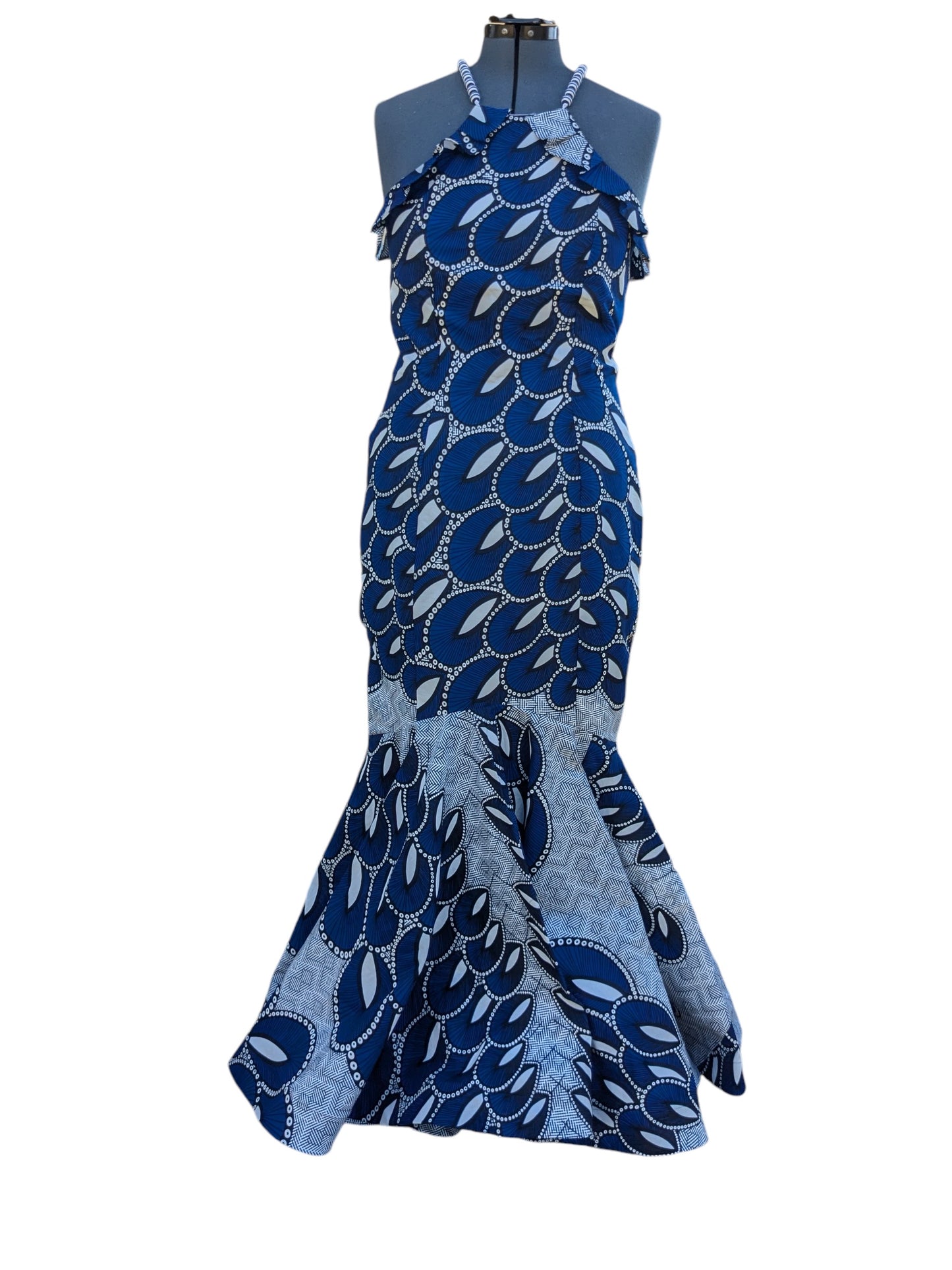 Beaded String Fitted Peacock Print Ankara