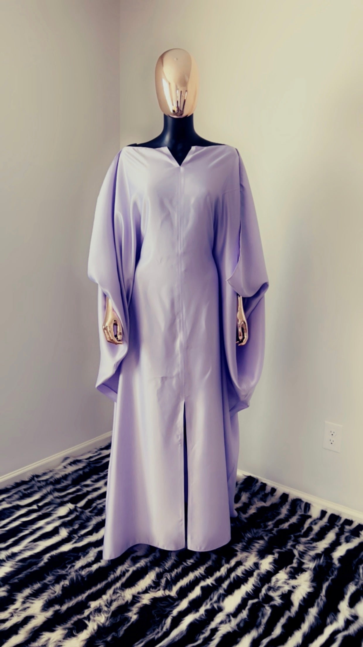 Bubu Kaftan Silk Off Shoulders Lavendar Silk Dress