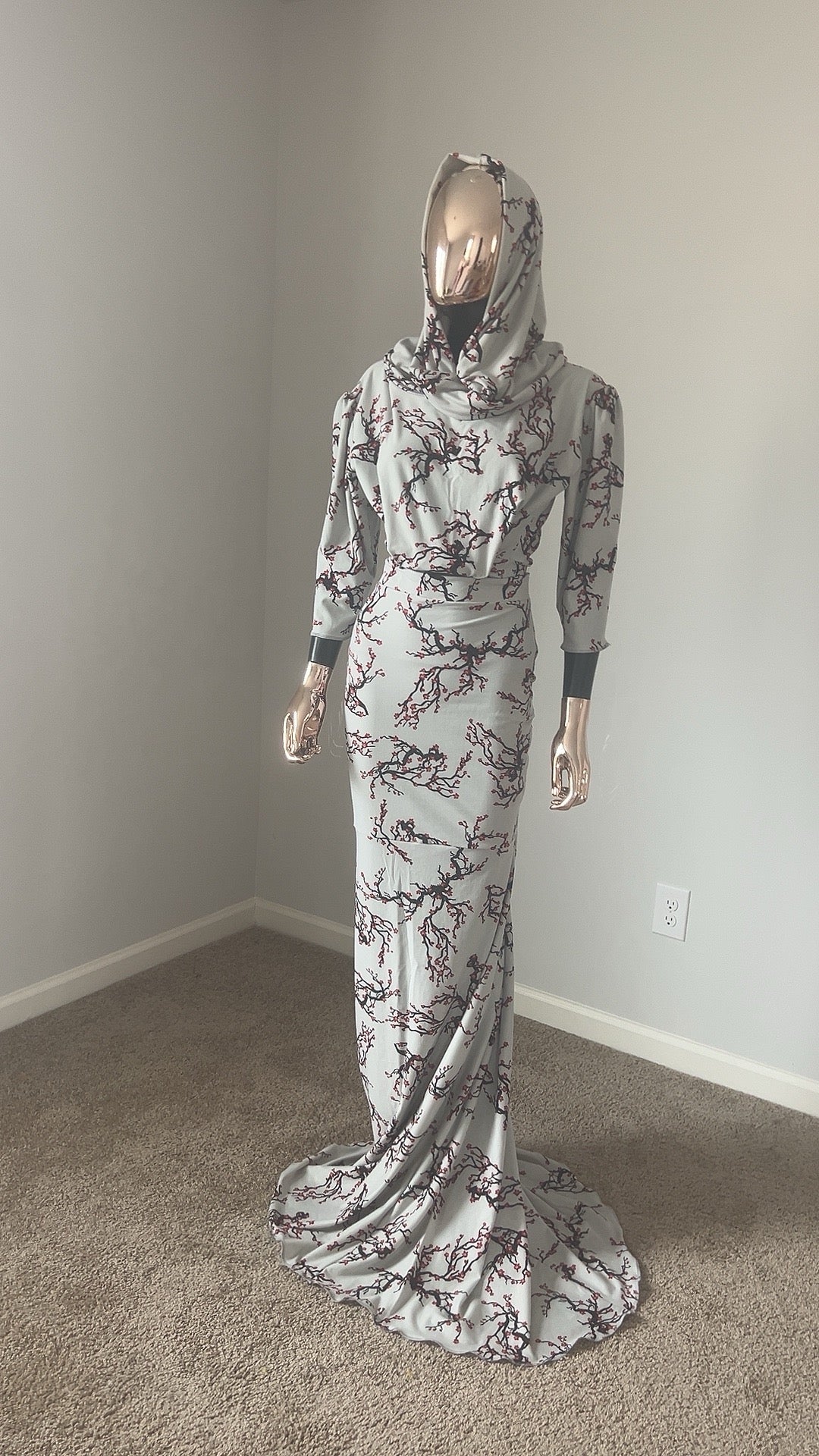 Crop Top Cowl Draped Scoop Neck W/ Long fitted flare in back Skirt