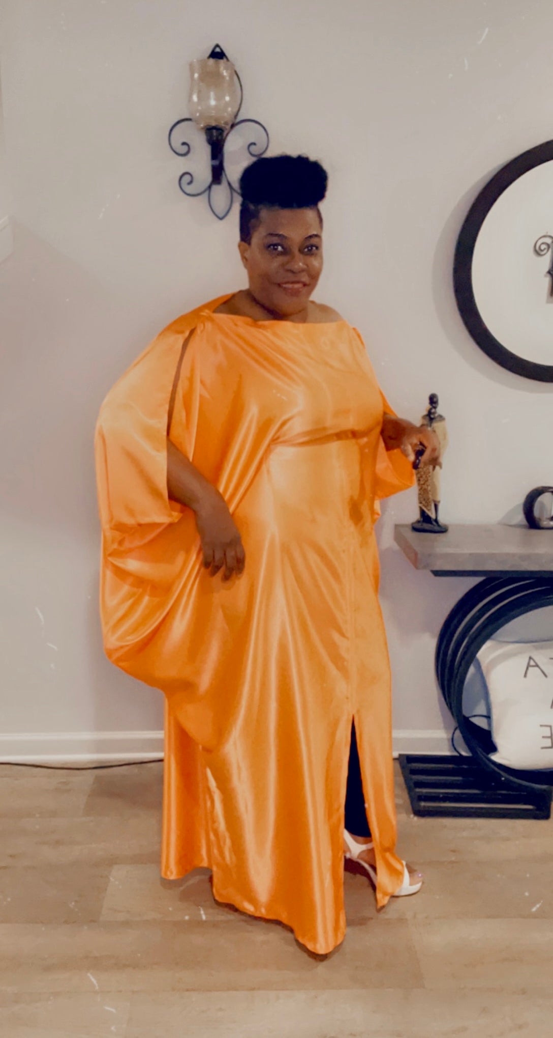 Bubu Kaftan Silk Off Shoulders Orange Dress