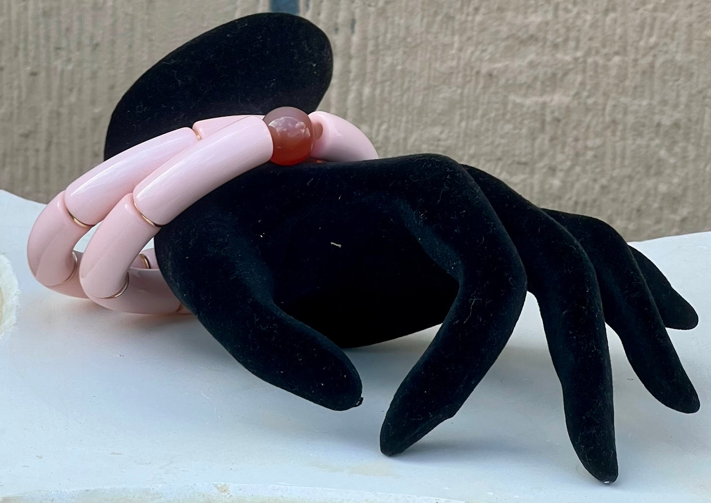 Pale Pink Resin & Tan Onyx Acrylic Bracelets