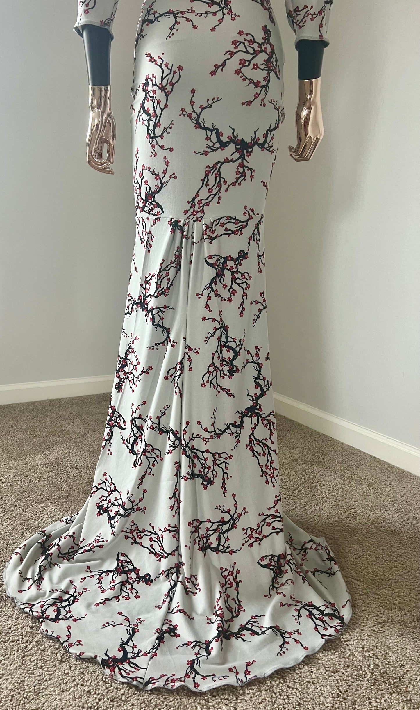 Crop Top Cowl Draped Scoop Neck W/ Long fitted flare in back Skirt