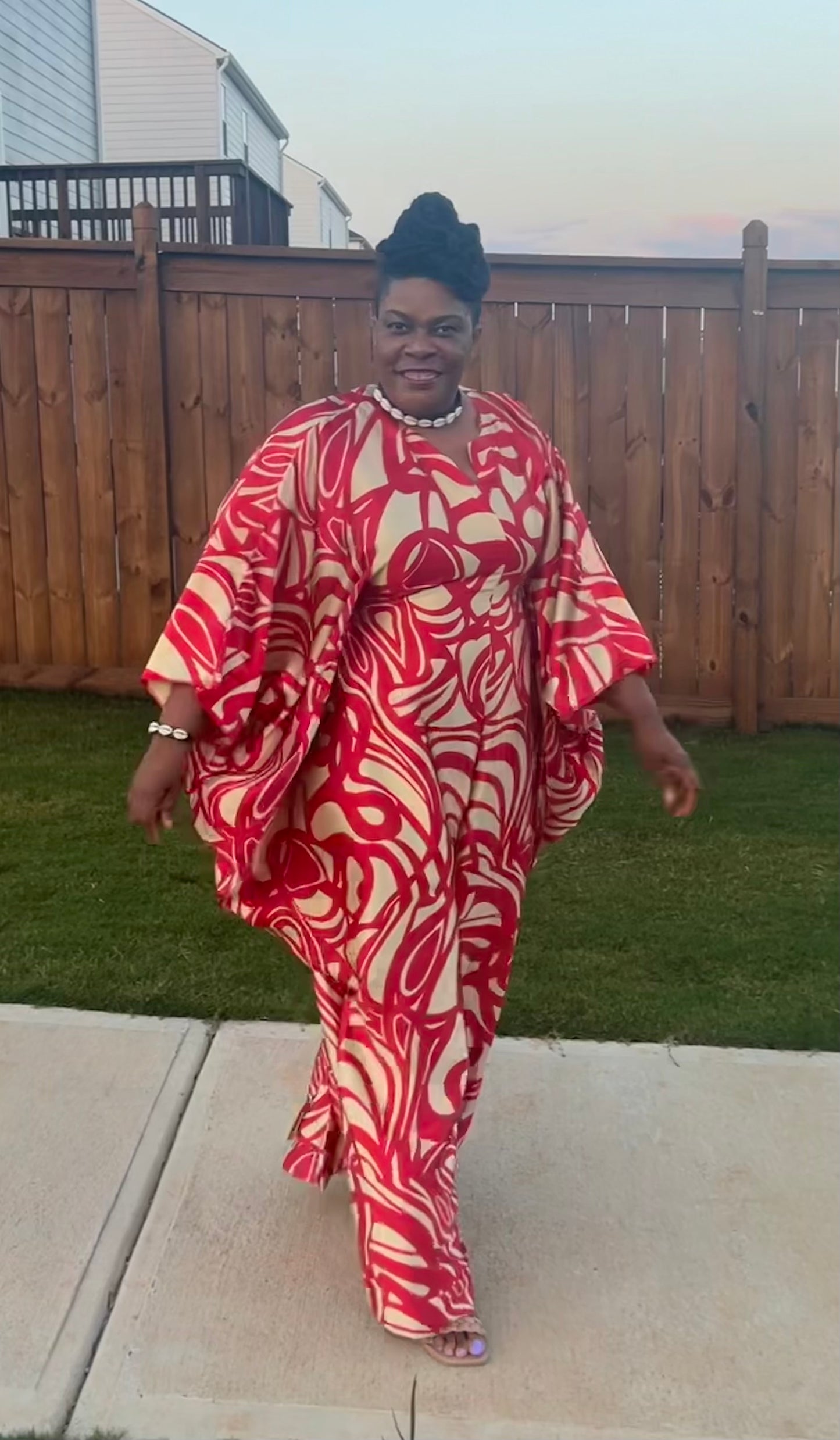Bubu Kaftan Silk Red and Tan Jumpsuit