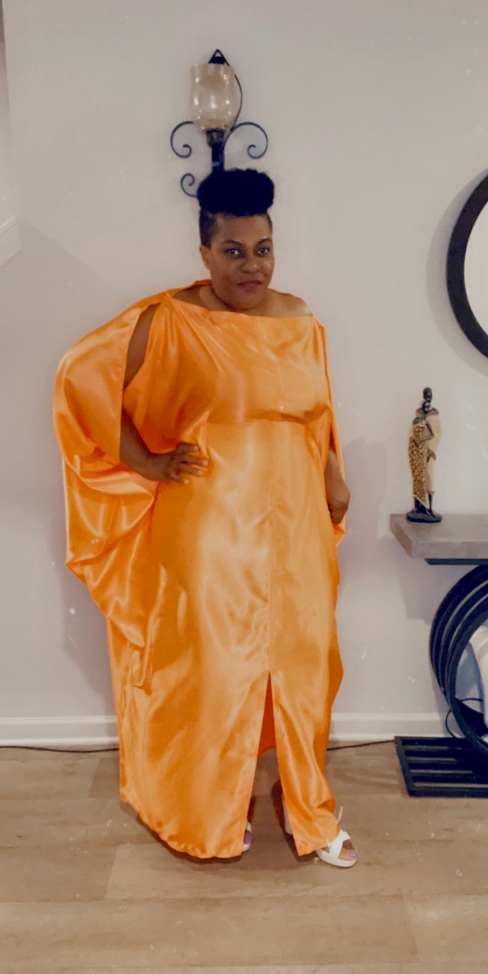 Bubu Kaftan Silk Off Shoulders Orange Dress