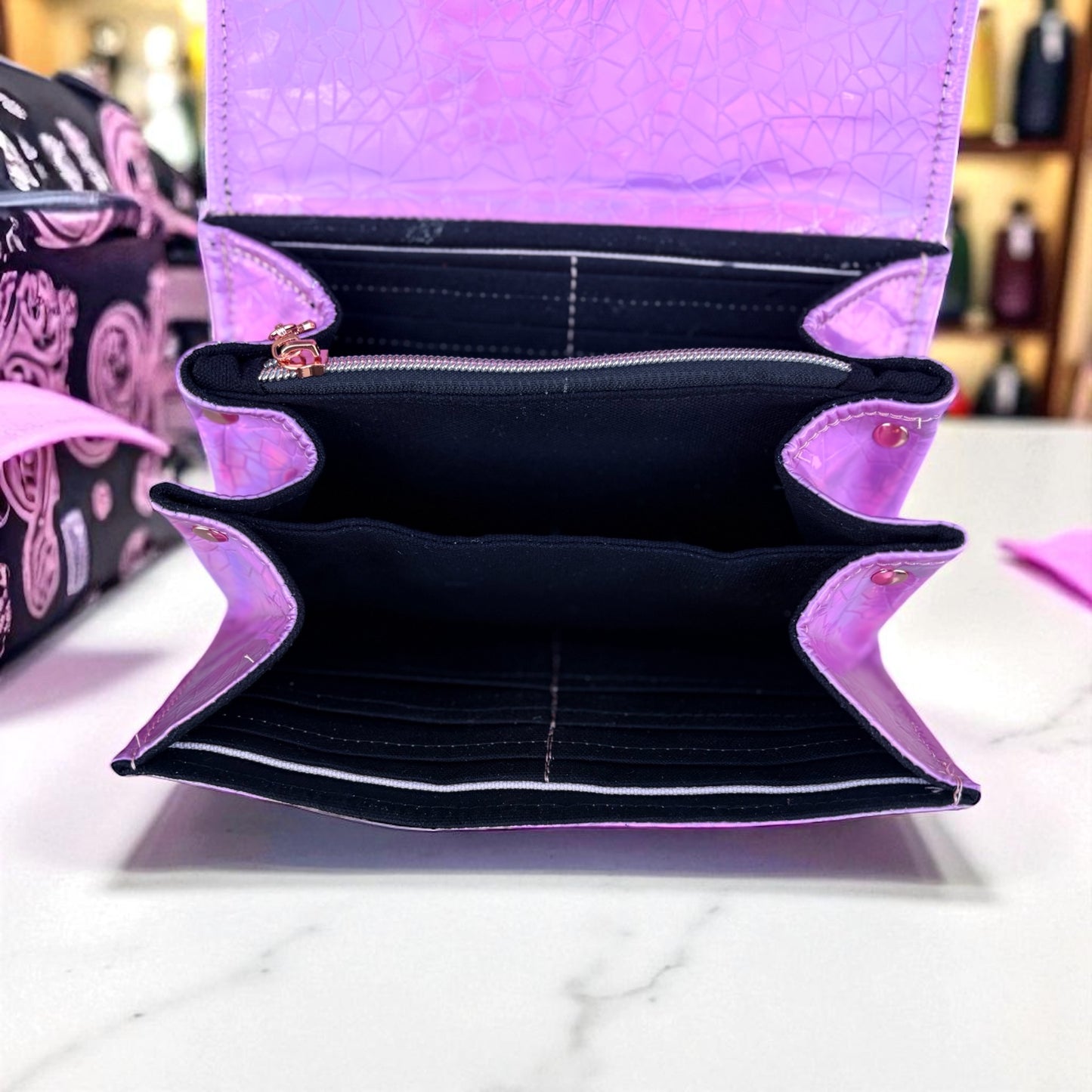Black Croc & Bubblegum Pink Vinyl Necessary Clutch Wallet w/ Wristlet