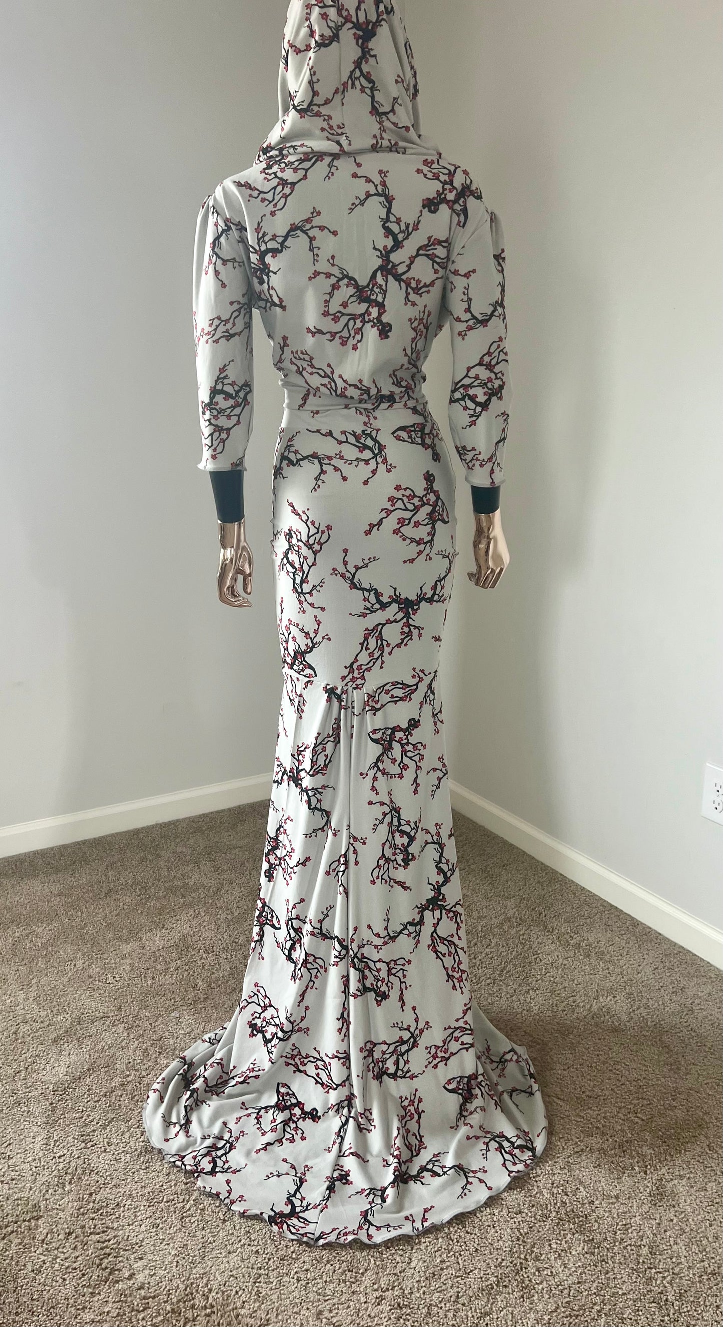 Crop Top Cowl Draped Scoop Neck W/ Long fitted flare in back Skirt
