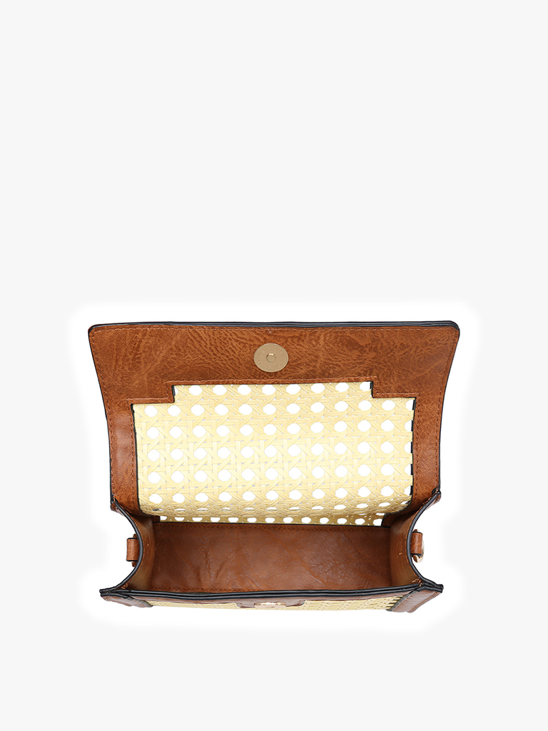 Etta Rattan Crossbody w/ Vegan Leather Accents