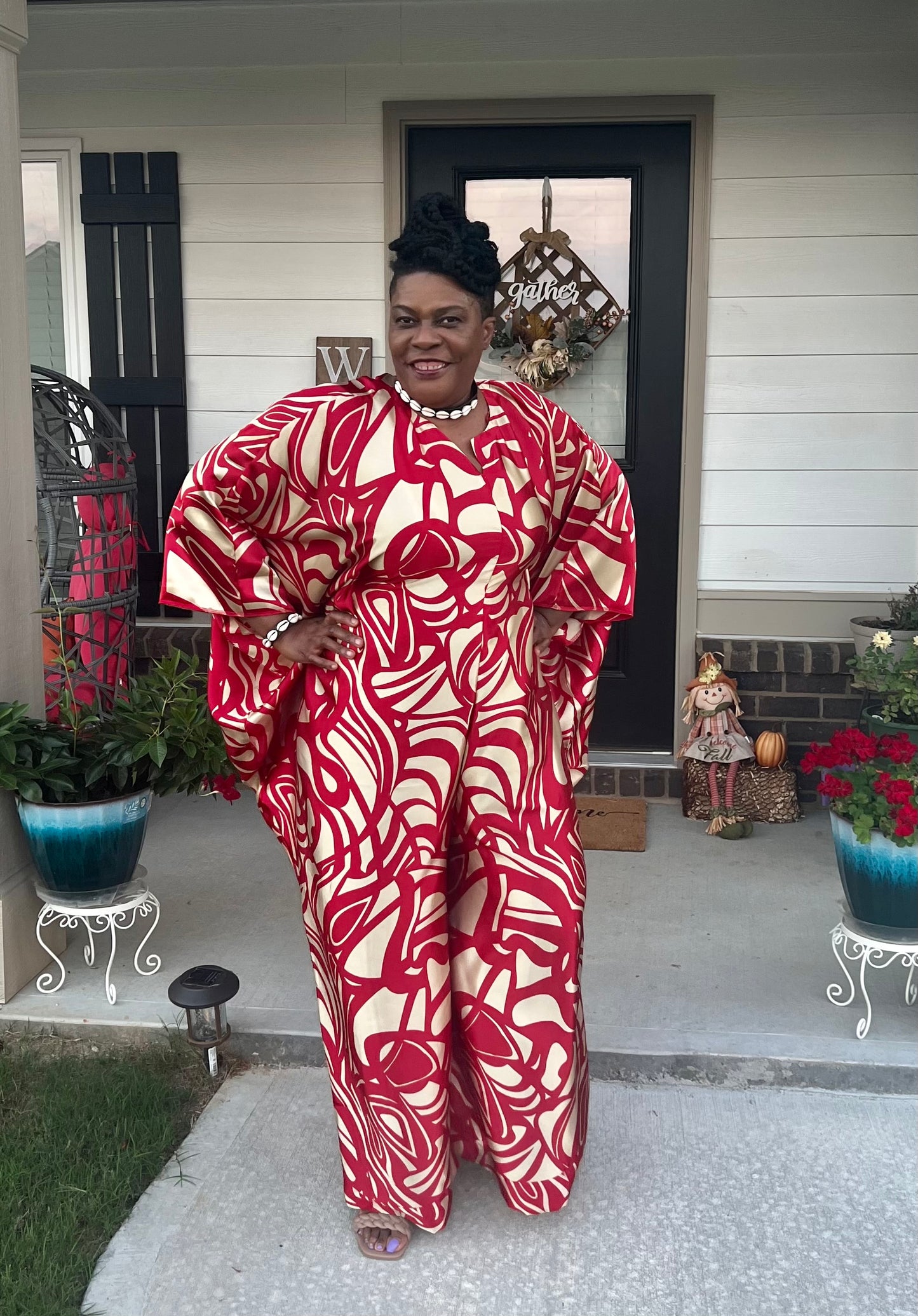 Bubu Kaftan Silk Red and Tan Jumpsuit