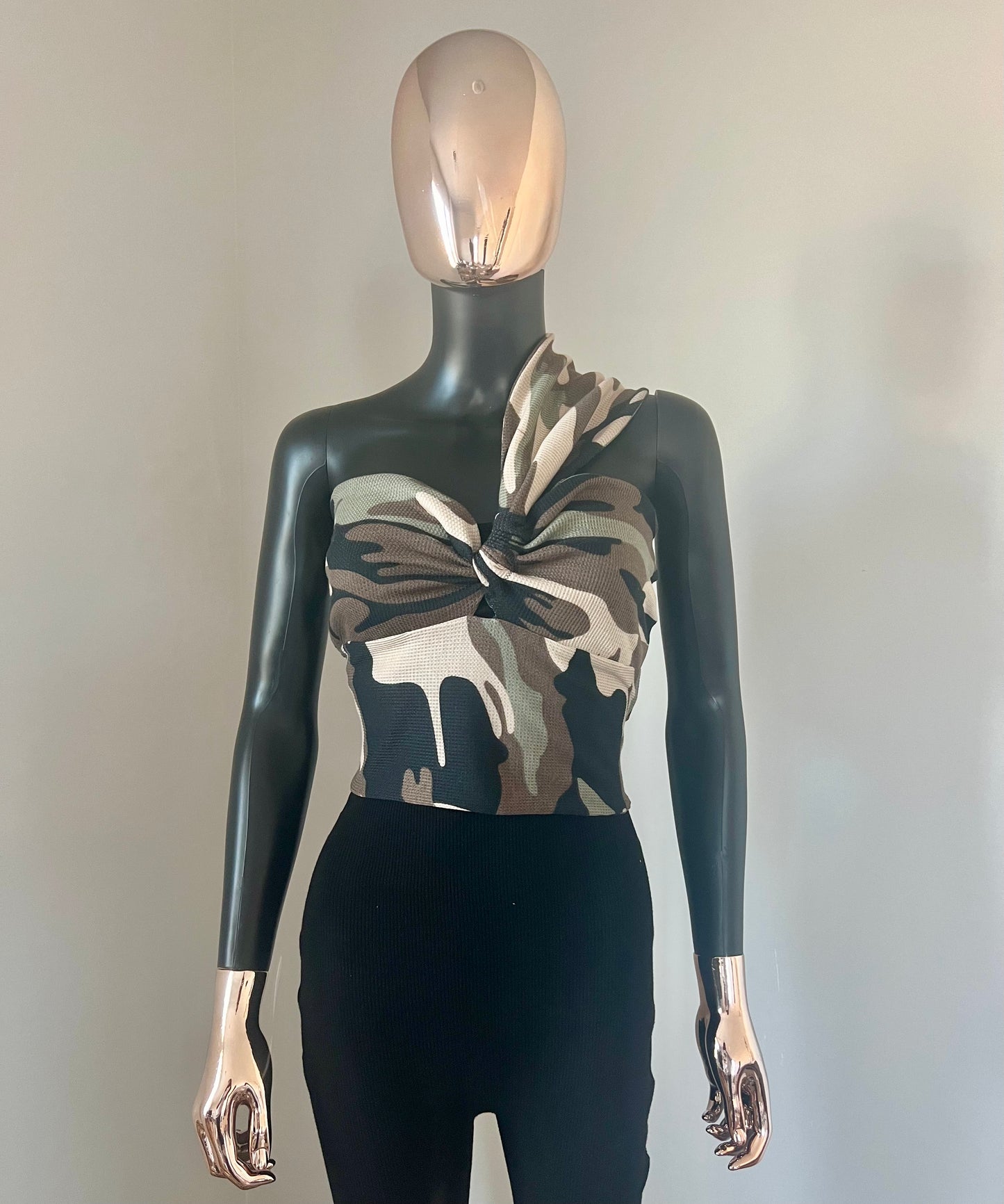 Asymmetrical Crop Top Blouse/Camo