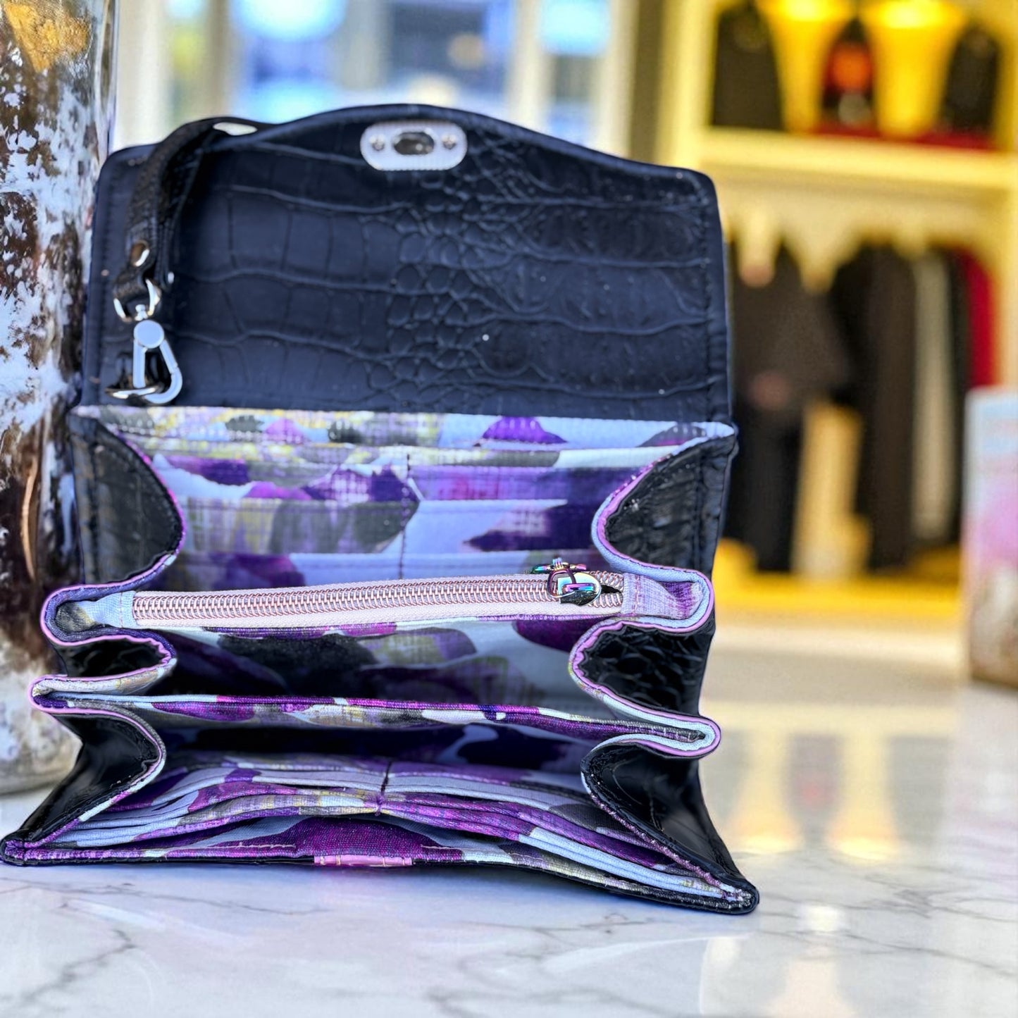 Bubblegum Pink & Black Croc Vinyl Necessary Clutch Wallet w/ Wristlet