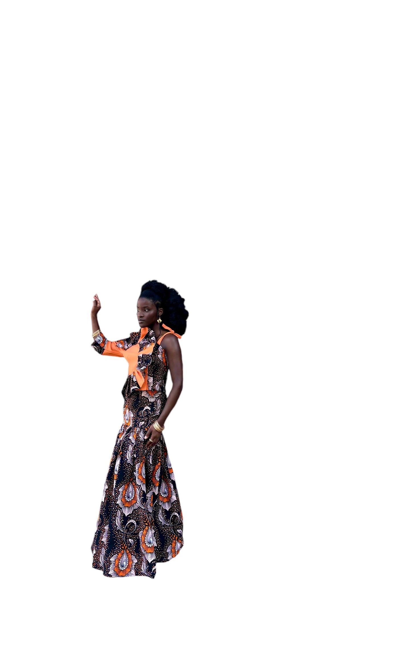 3D Flower Ankara Top w/ Drop Waist Skirt