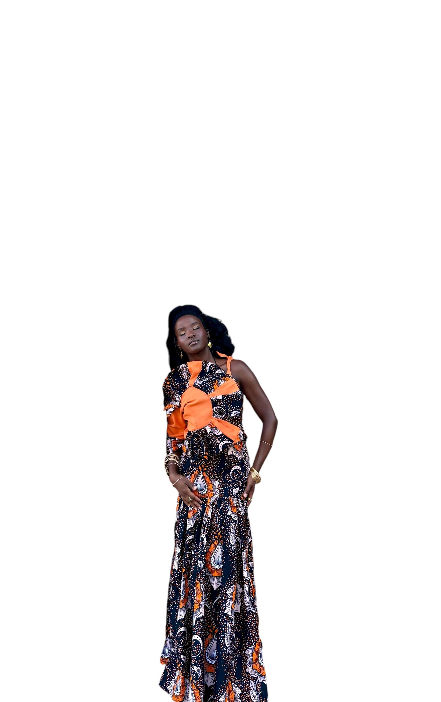 3D Flower Ankara Top w/ Drop Waist Skirt