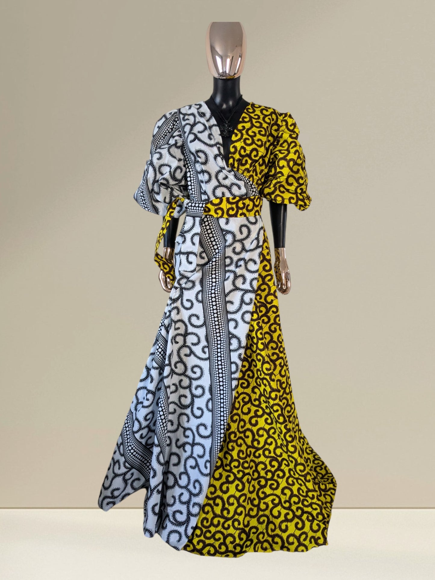 Ankara Wrapped dress with large puff Sleeves