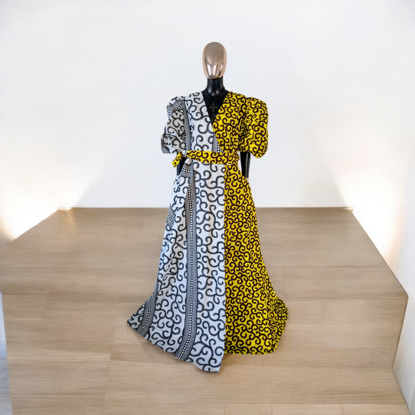 Ankara Wrapped dress with large puff Sleeves