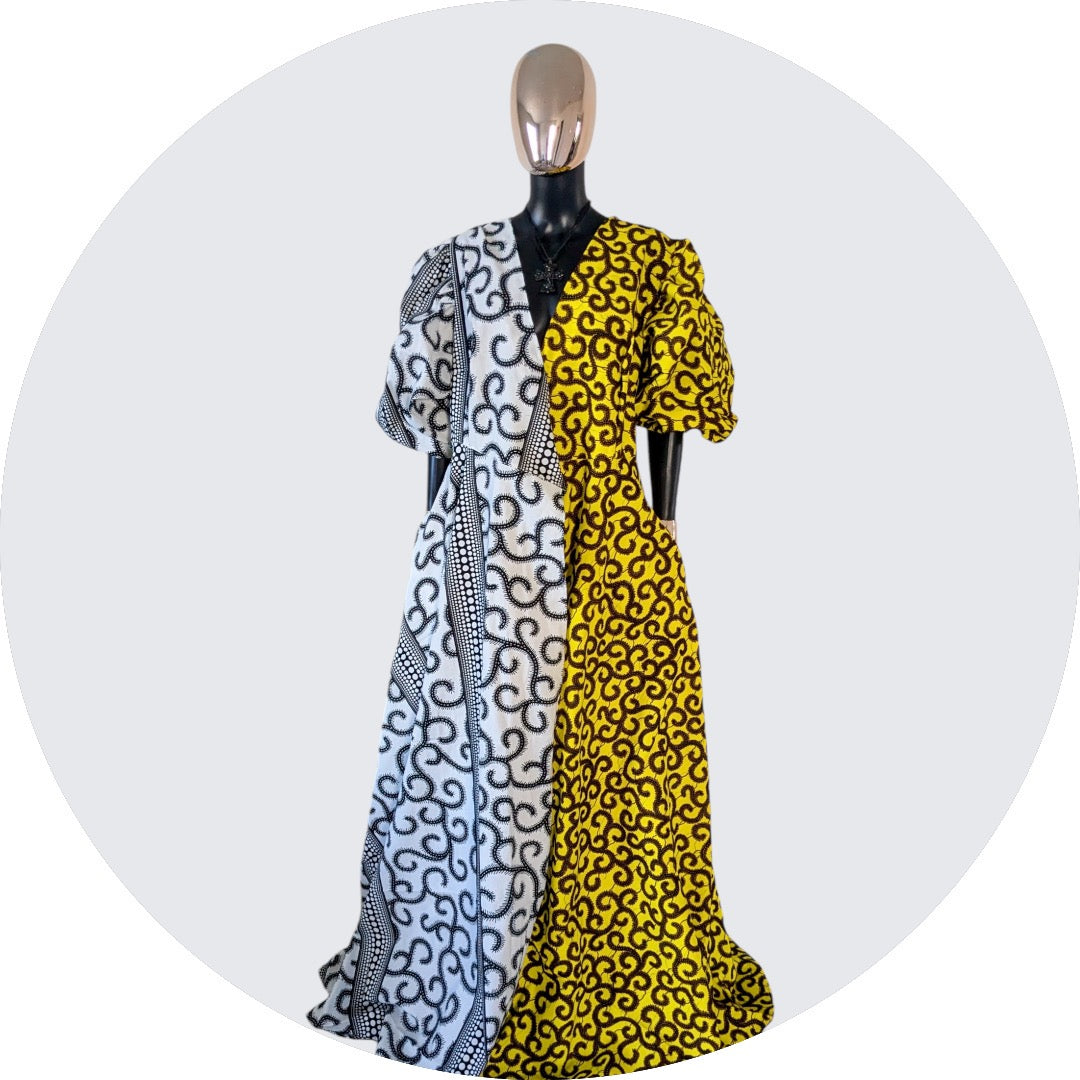 Ankara Wrapped dress with large puff Sleeves
