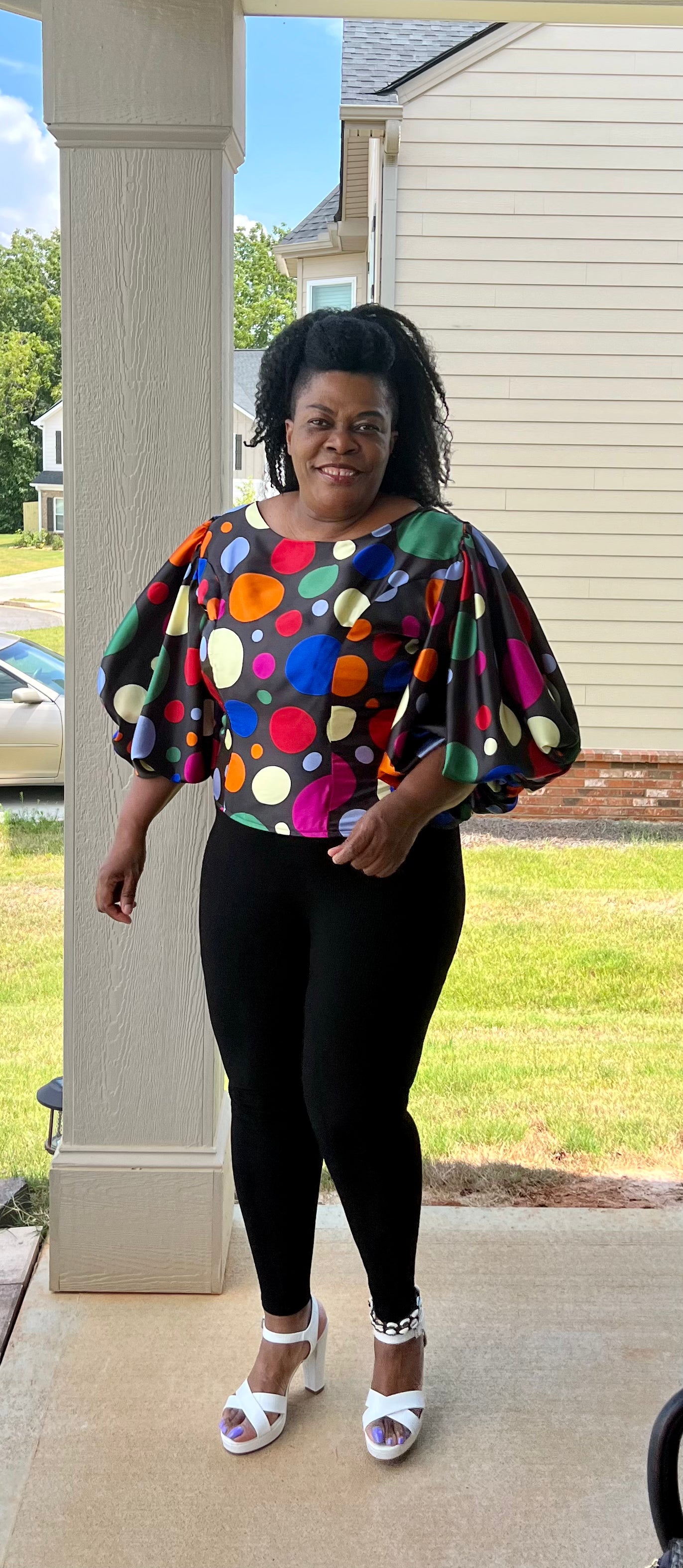 Multi Color Polka Dots Silk Print Blouse