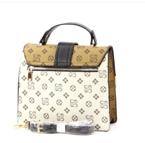 Mini Suitcase Style Tote (Off White/Tan)
