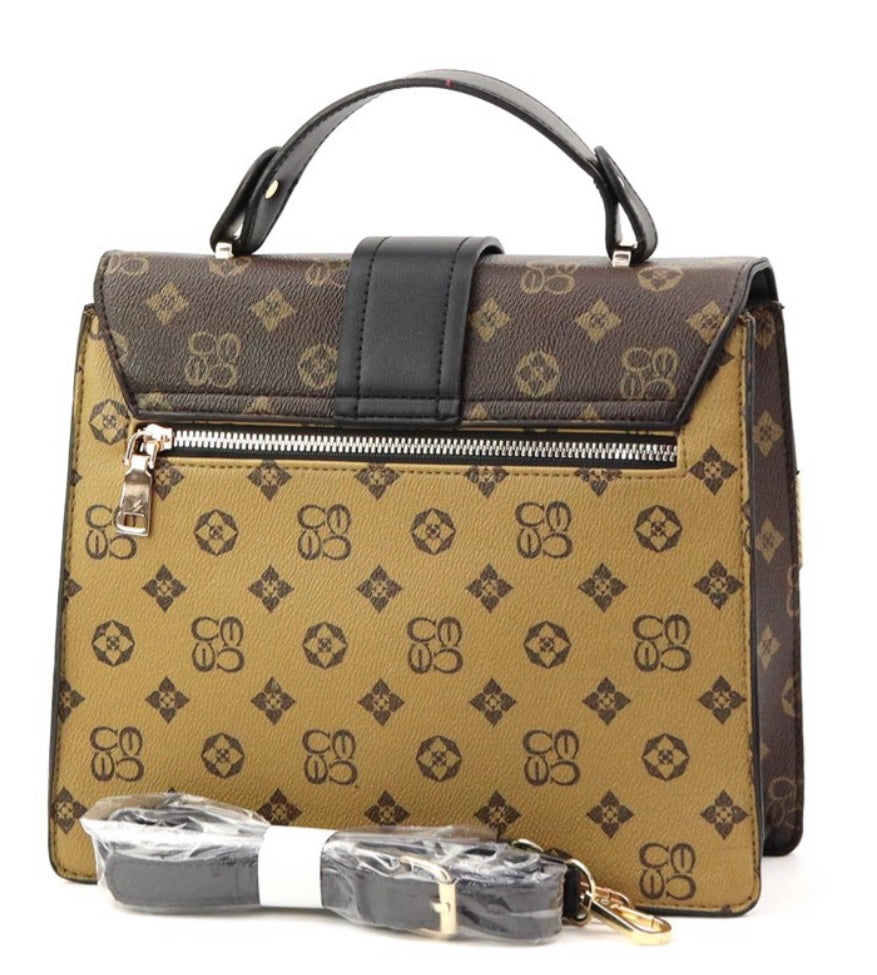 Mini Suitcase Style Tote (Brown/Tan)