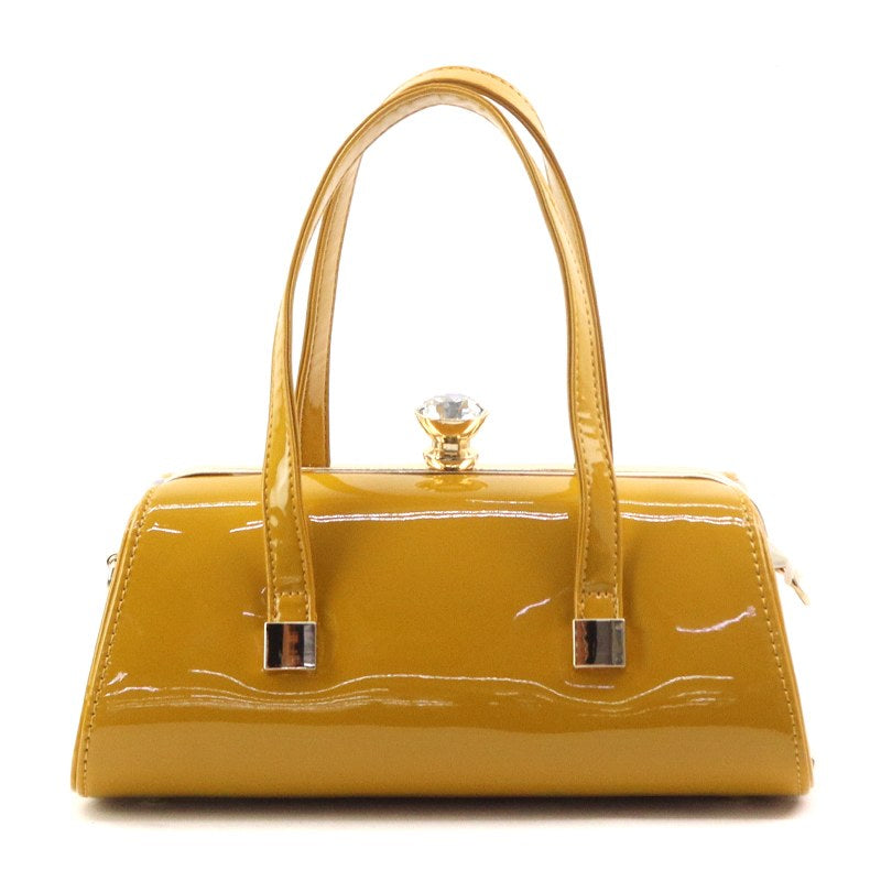 Oval Shape Glossy Finished Tote w/ Wrist Handles (Mustard)