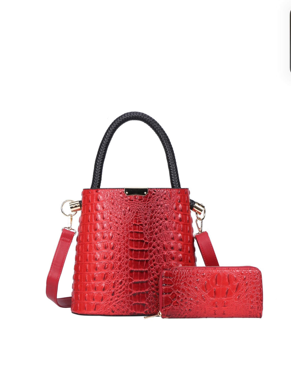 Croc Skin Bucket 2-in-1 Satchel (Burned Red)