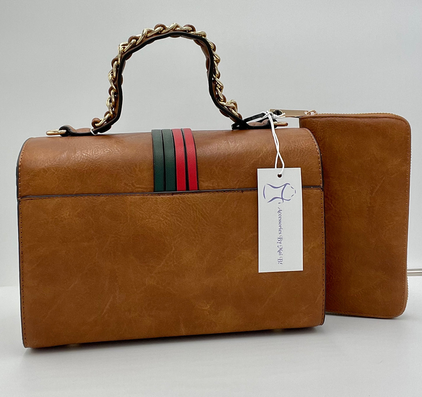 2-in-1 Fashion Faux Leather Striped Handbag + Wallet