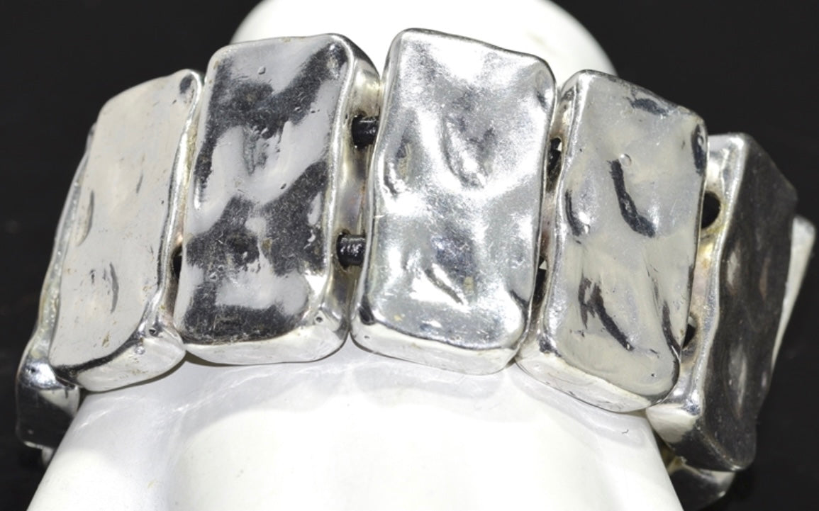 Hammered Silver Block Bracelet