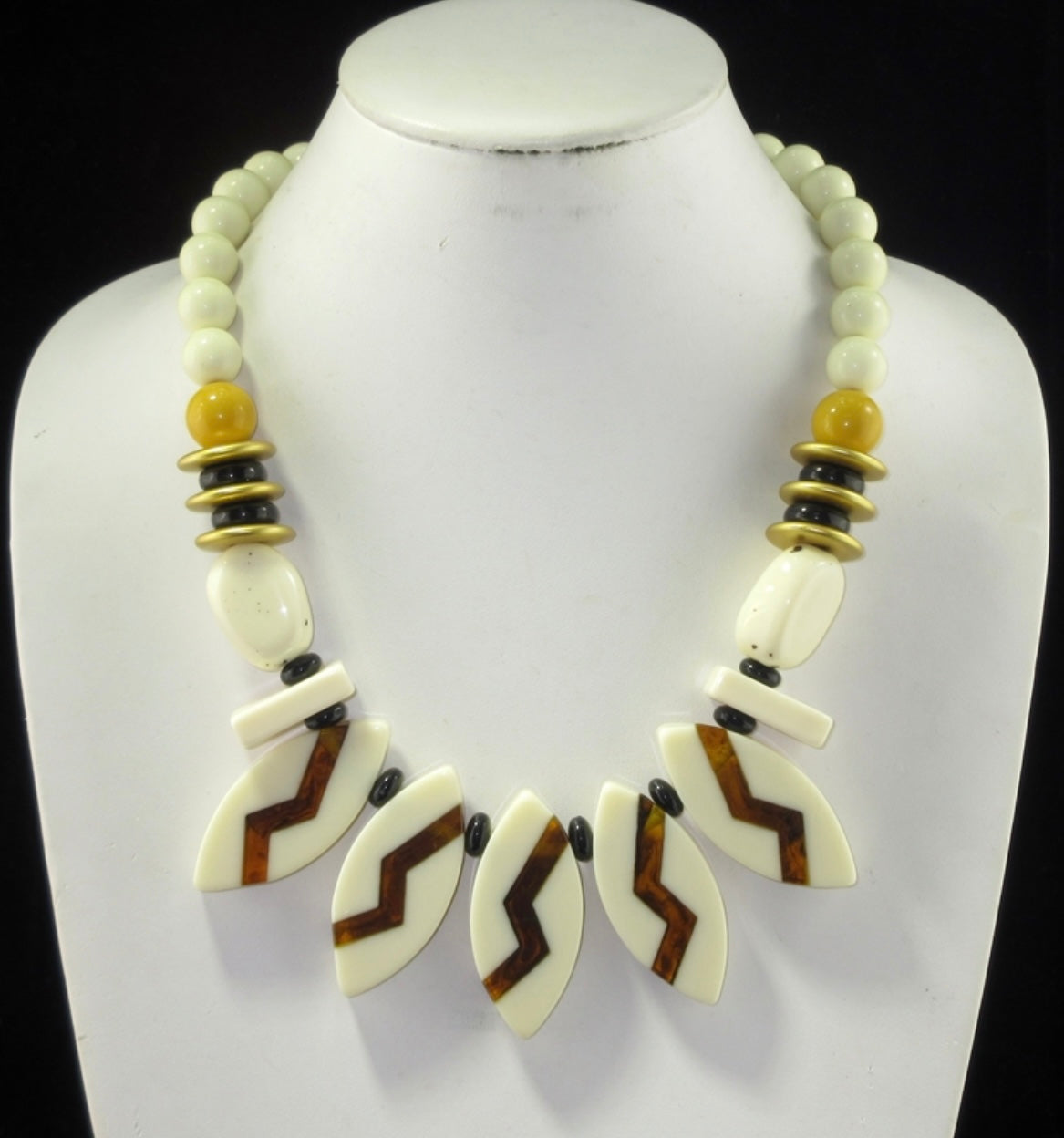 Tribal Beige Antique Acrylic Beaded Necklack