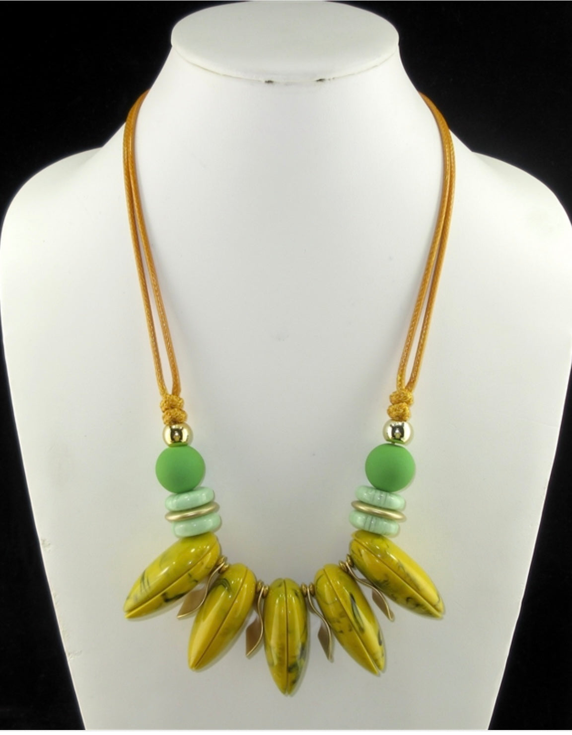Acrylic Mustard/Green/Teal Beaded Antique Necklace