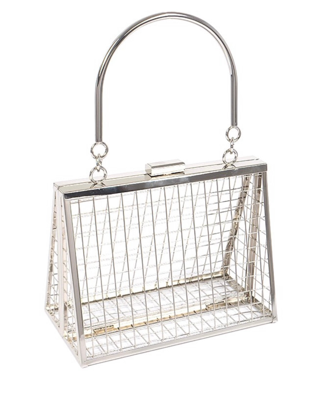 Triangular Hollow Out Cage Metal Evening Clutch (Silver)