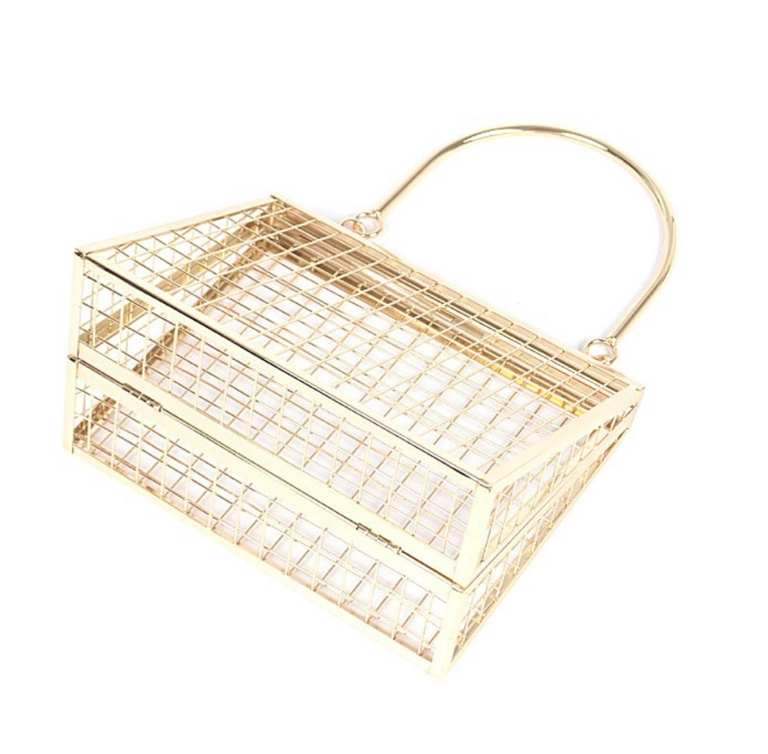 Triangular Hollow Out Cage Metal Evening Clutch (Gold)