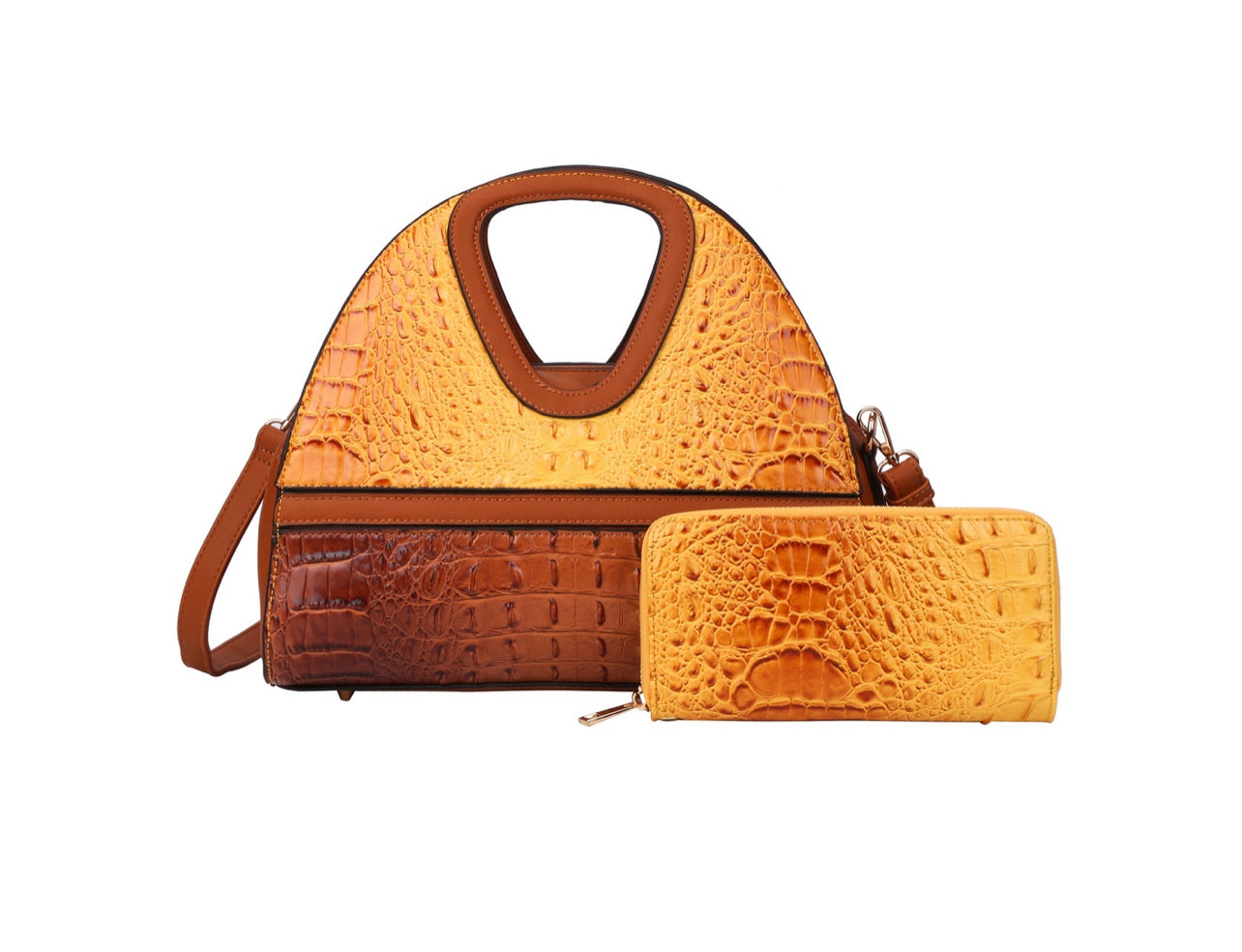 Ostrich Croc 2 in 1 Hobo Bag Mustard