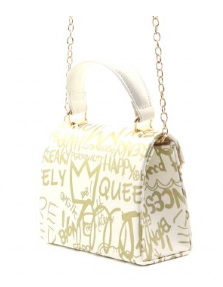 Faux Leather Mini Graffitti Tote (White)