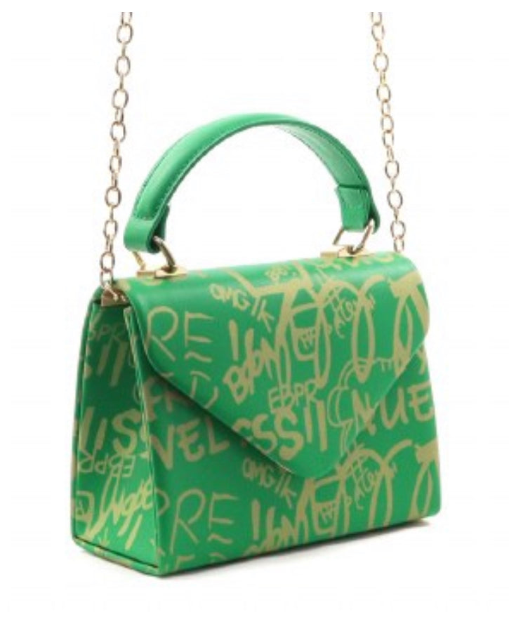 Faux Leather Mini Graffitti Tote (Green)