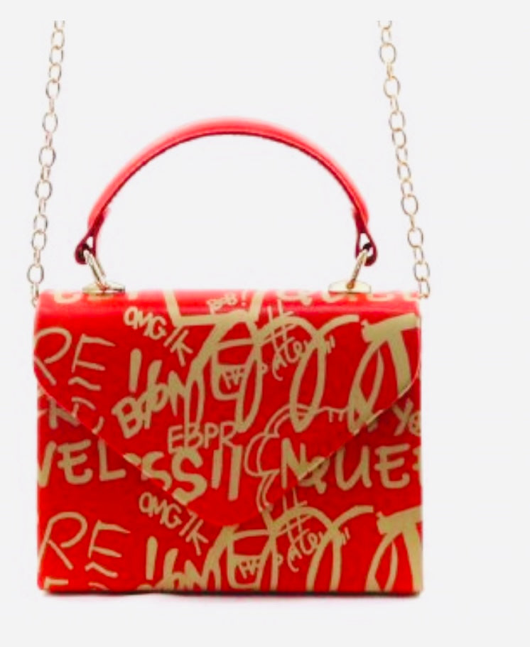 Faux Leather Mini Graffitti Tote (Red)