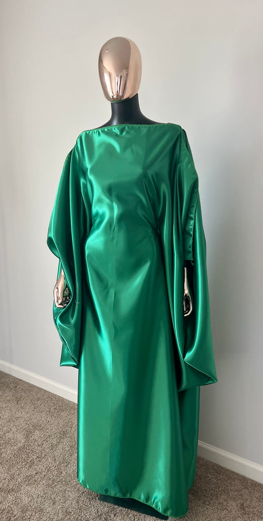 Bubu Kaftan Silk Off Shoulders Forest Green Silk Dress