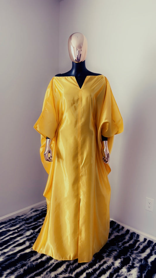 Bubu Kaftan Silk Off Shoulders w/ Split Yellow Dress