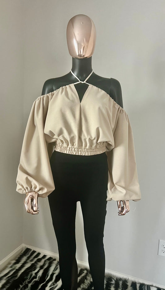 Stringed Off Shoulders Gathered Crop Top