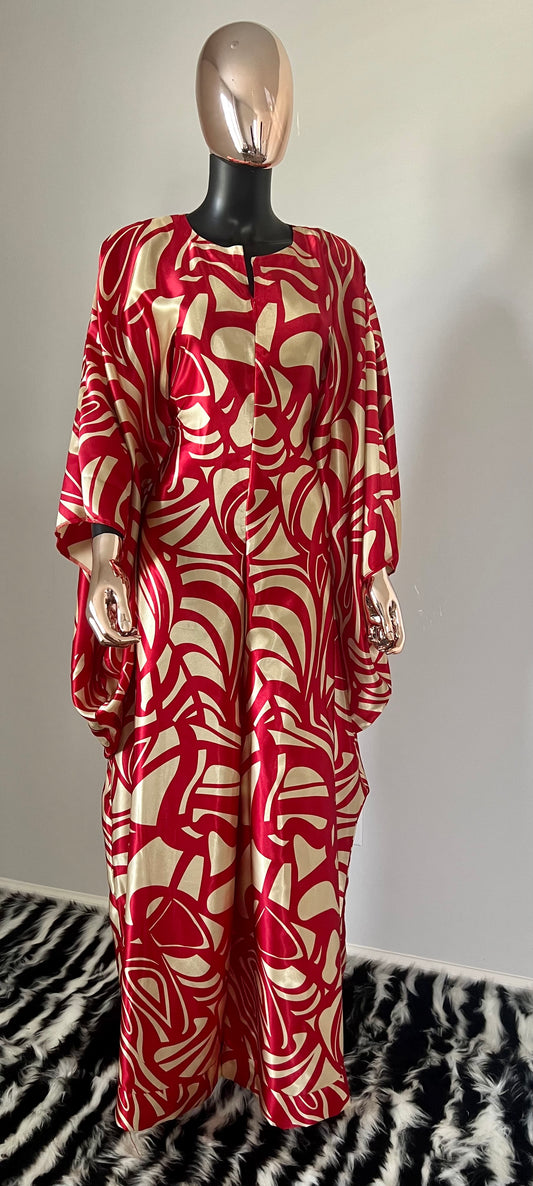 Bubu Kaftan Silk Red and Tan Jumpsuit