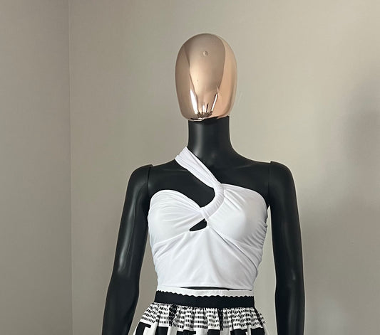 Asymmetrical Crop Top Blouse/White