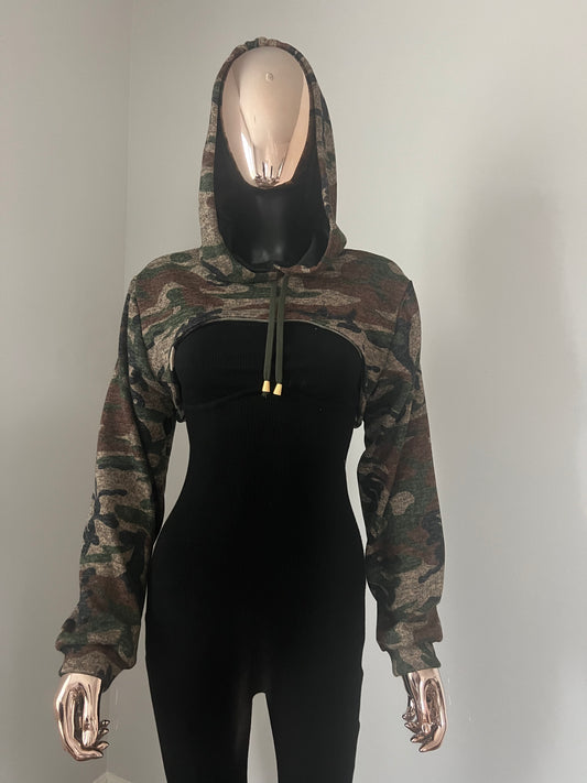 Short Hoody Cap Crop Top Hoodie