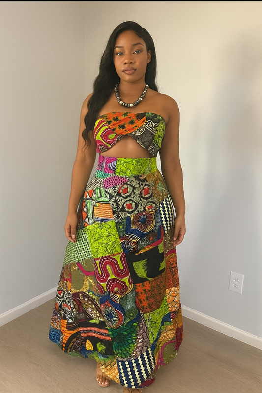 Ankara Fabric Patch Work Flare Skirt