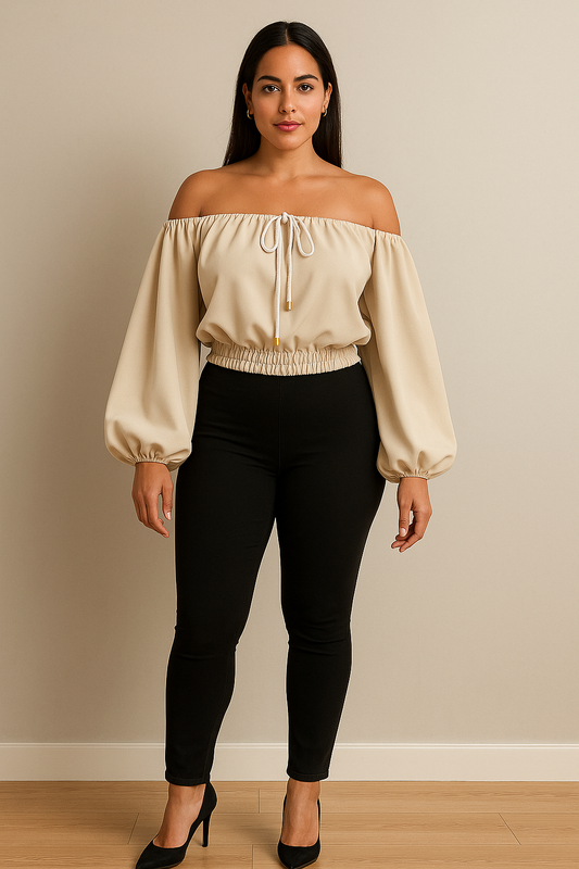 Stringed Off Shoulders Gathered Crop Top