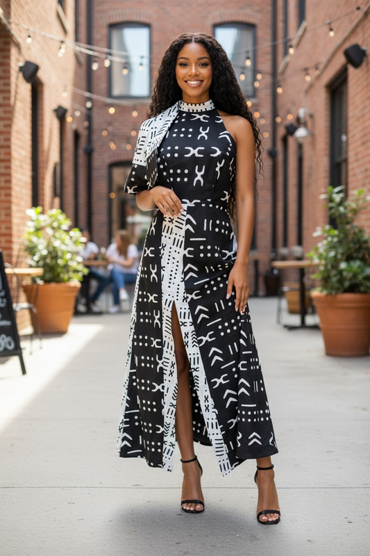 Mud Fabric Halter Top Flare Dress