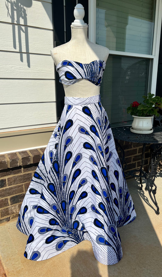 Ankara Peacock Print Flare Skirt