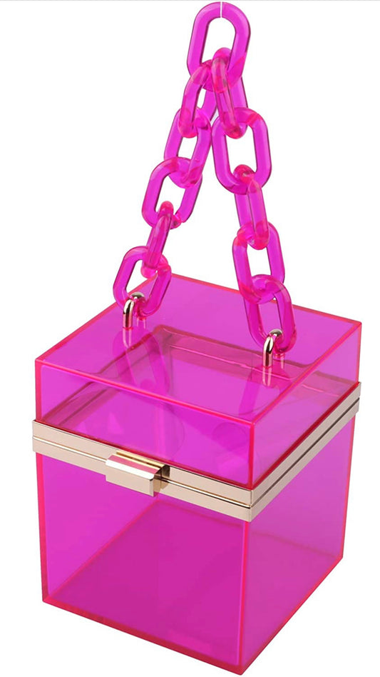 Transparent Clear Acrylic Square Clutch (Pink)