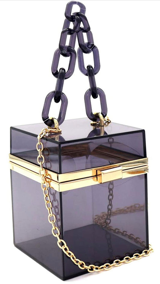 Transparent Clear Acrylic Square Clutch (Black)