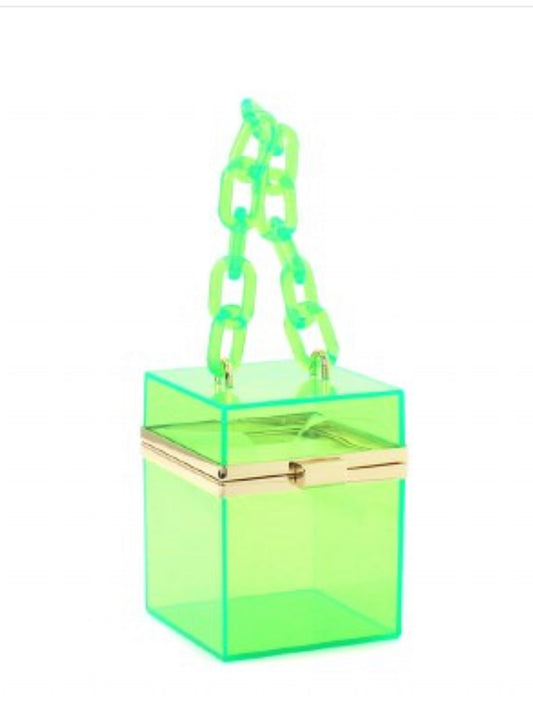 Transparent Clear Acrylic Square Clutch (Green)