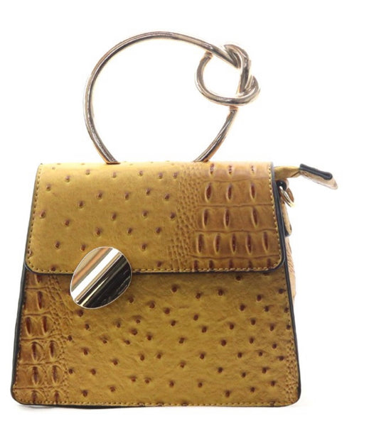 Choc Textured Satchel w/ Gold Tone Heart Handle (Tan)