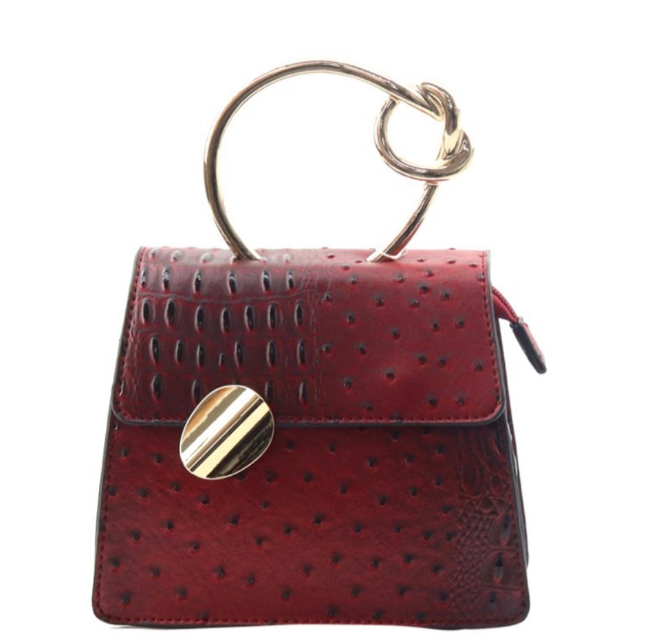 Choc Textured Satchel w/ Gold Tone Heart Handle (Dark Red)